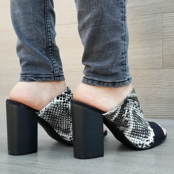 Snake Open Toe Slip on Loafer Chunky High Heel - Picture 8 of 8